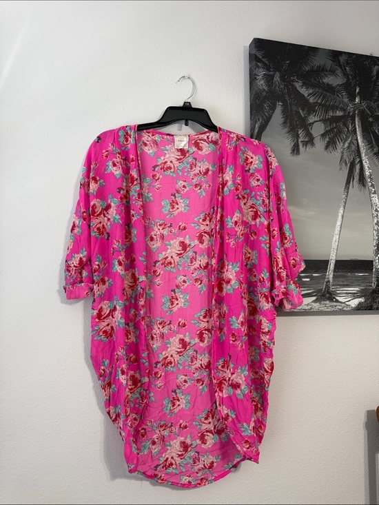 NYMPHE Tops - Floral Kimono - Hot Pink OSFM